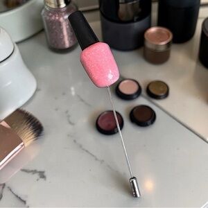 NEW Glittery Pink Nail Polish Bottle Lapel Pin
